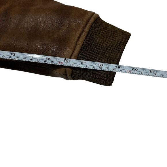 Vtg Excelled Bomber Aviator Jacket Leather Brown Men M Rider Distressed Patches - Picture 16 of 16